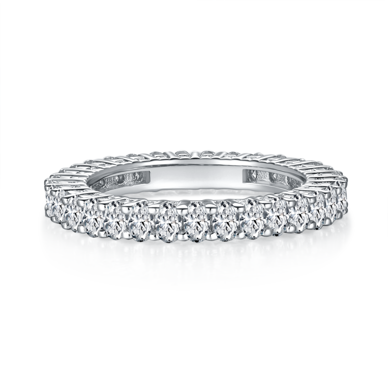 Egg shaped full body lined ring S925 silver plated platinum moissanite diamond women's ring 3.4 carats D-grade